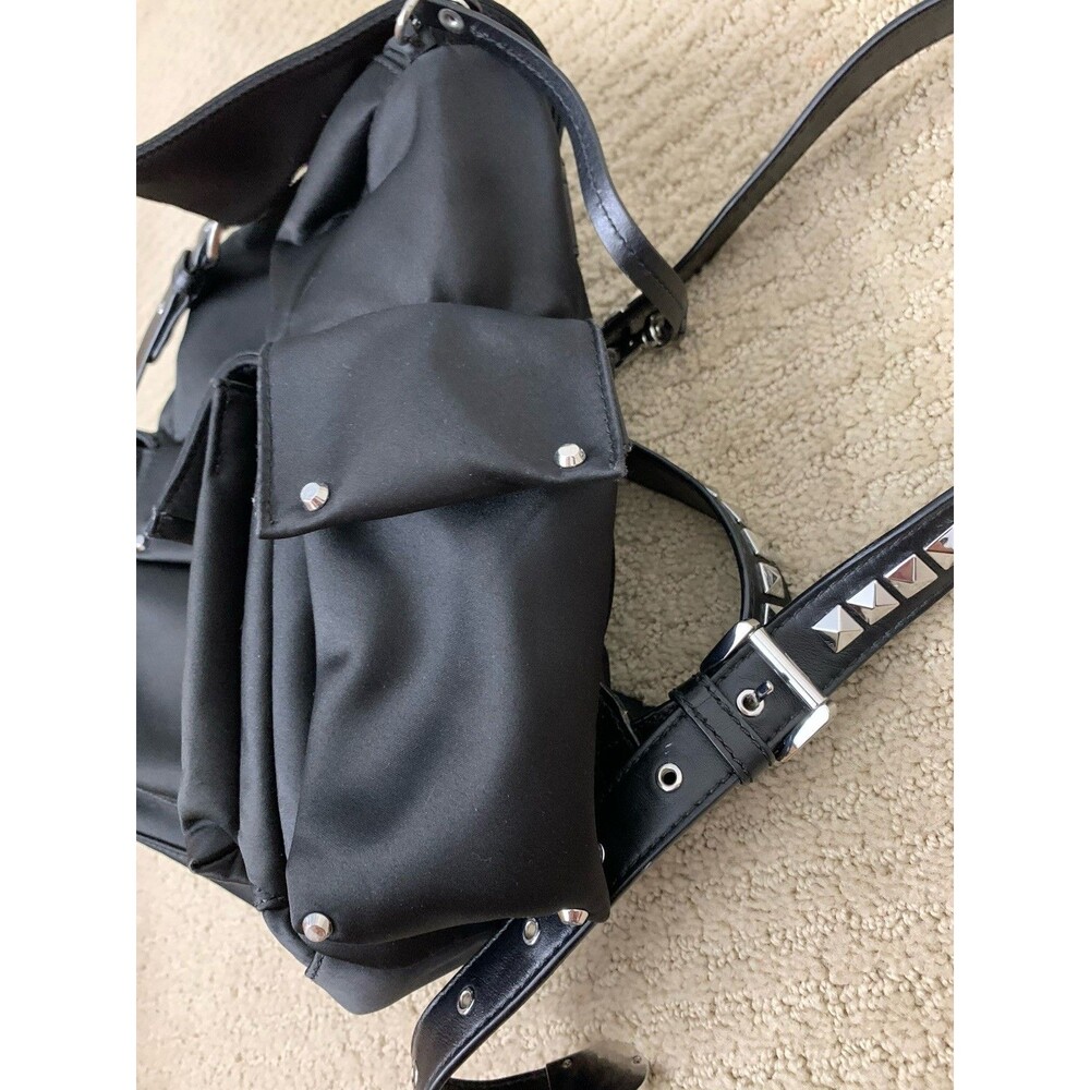 Michael Kors Olivia Studded Black Satin Pockets Punk Biker Rock Backpack - Picture 6 of 9